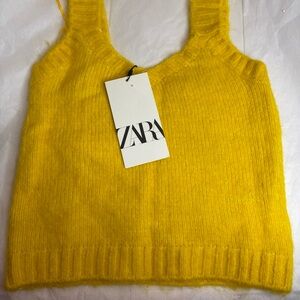 Zara Vibrant Yellow Fuzzy Knit Top